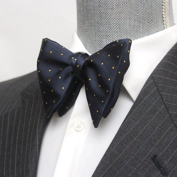 Men's Self tied Bow Tie Navy Polka Dot Silk Bowtie Big Butterfly bow tie - Picture 1 of 9
